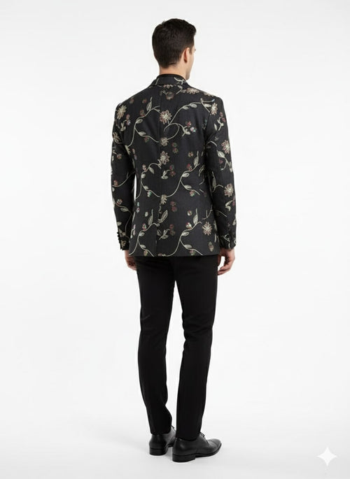 Luxury Black Floral Embroidered Blazer for Men - Designer Party and Wedding Wear Jacket by USA Men's Outlet