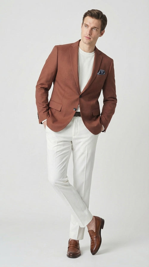 Mens Rustic Brown Light Burnt Orange Copper Blazer β Classic Fit Single Breasted Formal Casual Dress Jacket