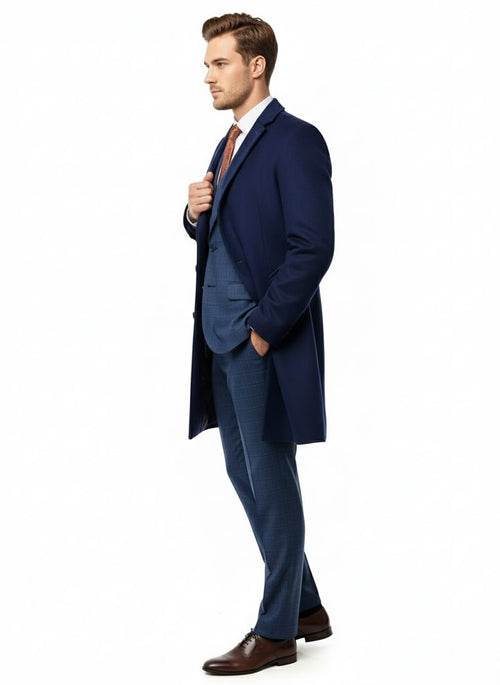 Mens Cobalt Blue Wool and Cashmere Car Coat Overcoat – Classic Winter Topcoat for Indigo Sapphire Color (light Navy Dark Royal)