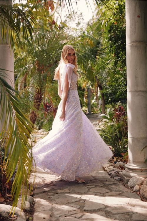 3D Floral Glitter Sleeveless A-line Gown by Juliet JT2439K