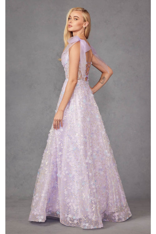 3D Floral Glitter Sleeveless A-line Gown by Juliet JT2439K