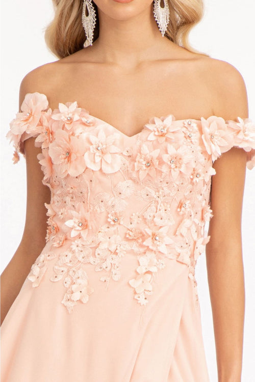 Off Shoulder Floral Chiffon Gown by Elizabeth K GL3018