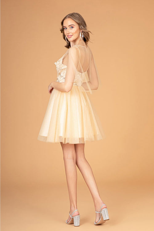 3D Floral Glitter Cape Dress by Elizabeth KGS3089