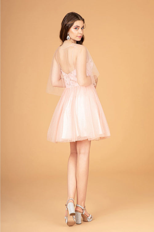 3D Floral Glitter Cape Dress by Elizabeth KGS3089