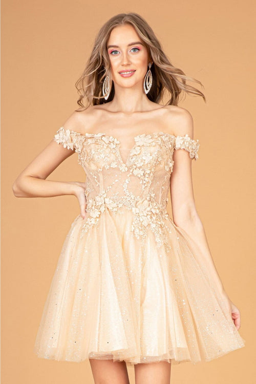 3D Floral Off Shoulder Dress by Elizabeth KGS3096