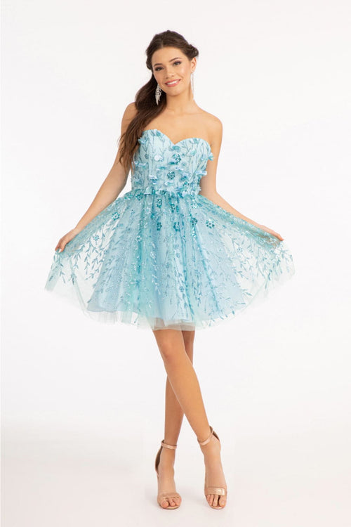 3D Floral Strapless Mesh Dress by Elizabeth KGS1995