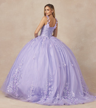 Juliet 1437 3D Floral Embellished Glitter Tulle Quinceanera Dress