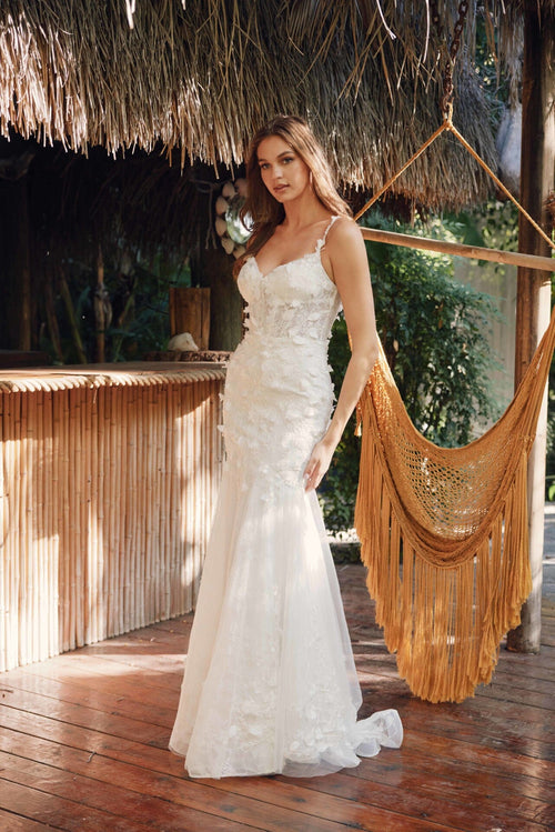 Juliet 2475UW 3D Floral Tulle Appliqué Mermaid Dress with Corset Bodice