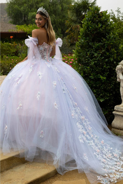 Pink and Blue Quinceanera Dress 3D Floral Ball Gown GLS Gloria GL3570