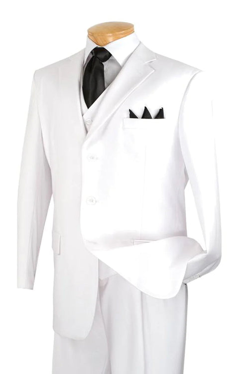 Mens 3 Button Classic Fit Vested Basic Suit in White by Fortino Landiin