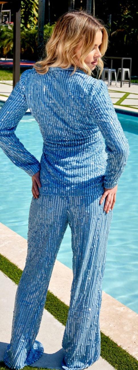 Primavera Couture 4063 - Sequin Beaded Long-Sleeve Formal Pantsuit