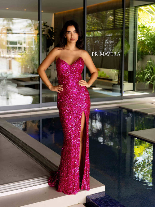 Primavera Couture 4192 - Crystal Sequin Fitted Prom Dress