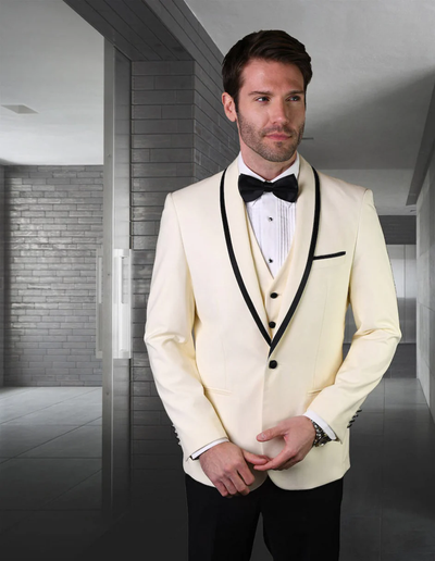 White Prom Suit - White Prom Tuxedo Suits - White Wedding Tuxedo in Satin Trim by PROMTUXEDO