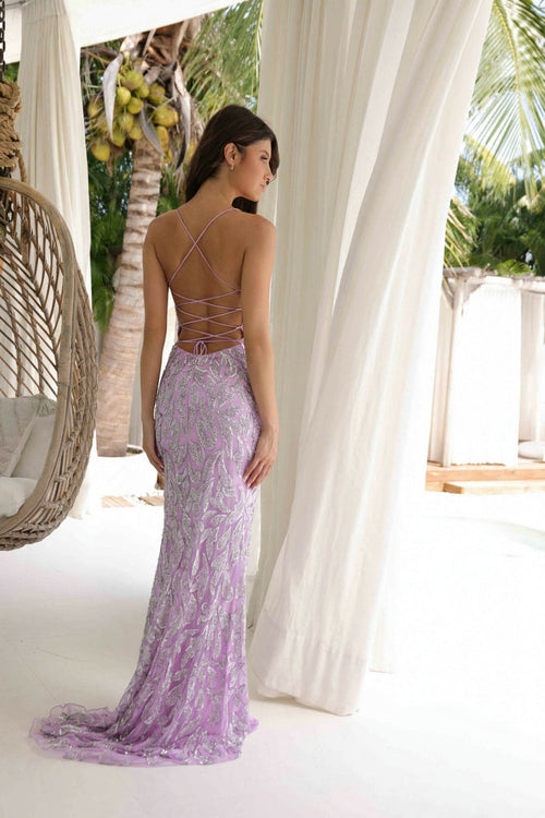 Primavera Couture 4312 - Beaded Sequin Slit Fitted Evening Gown
