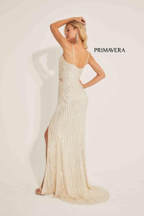 Primavera Couture 4327 - Sequin Embroidered Slit Evening Gown