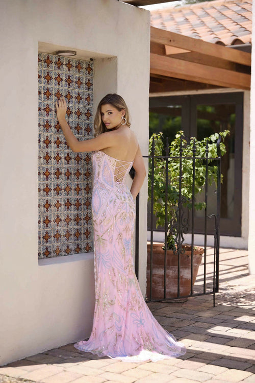 Primavera Couture 4331 - Lace Beaded Slit Prom Dress