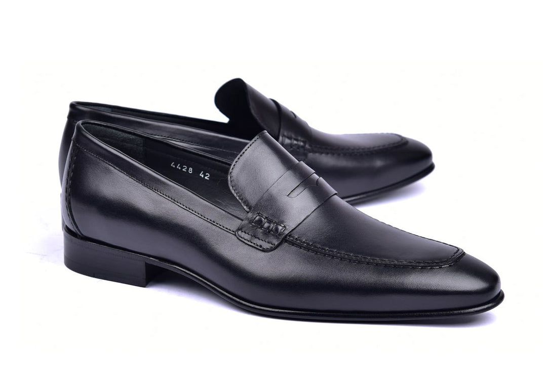 Corrente 4428 Leather Slip-On Loafer Shoes - Penny Black - Penny Black - Size 13 – SuitUSA