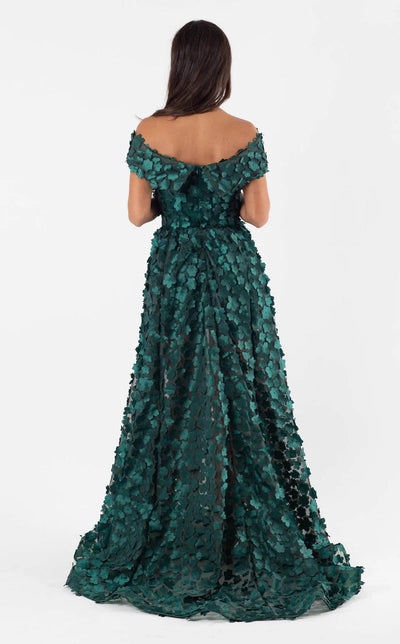 Jessica Angel JA453 Off-Shoulder A-Line Train Prom 3D Floral Mesh Dress