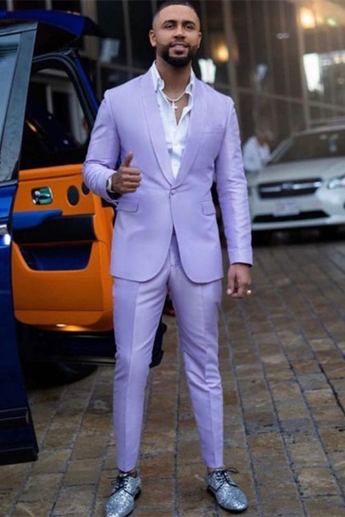 Charles Stylish Purple Two Pieces Close Fitting Men Prom Suits Lavender Prom Suit