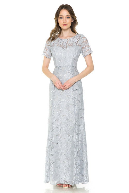 Lenovia 5241 Sequin Lace Illusion Short Sleeve Dress with Fitted Silhouette