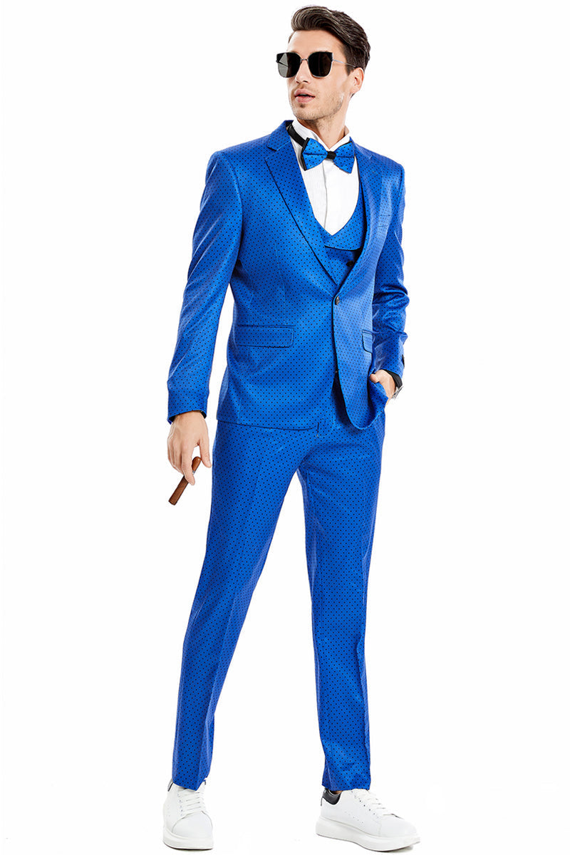 Men's Royal Blue & Black Vested Prom Suit by Tazio Suits