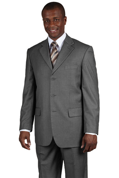 Mens 3 Button 100% Wool Classic Business Suit in Grey Pinstripe by Fortino Landiin