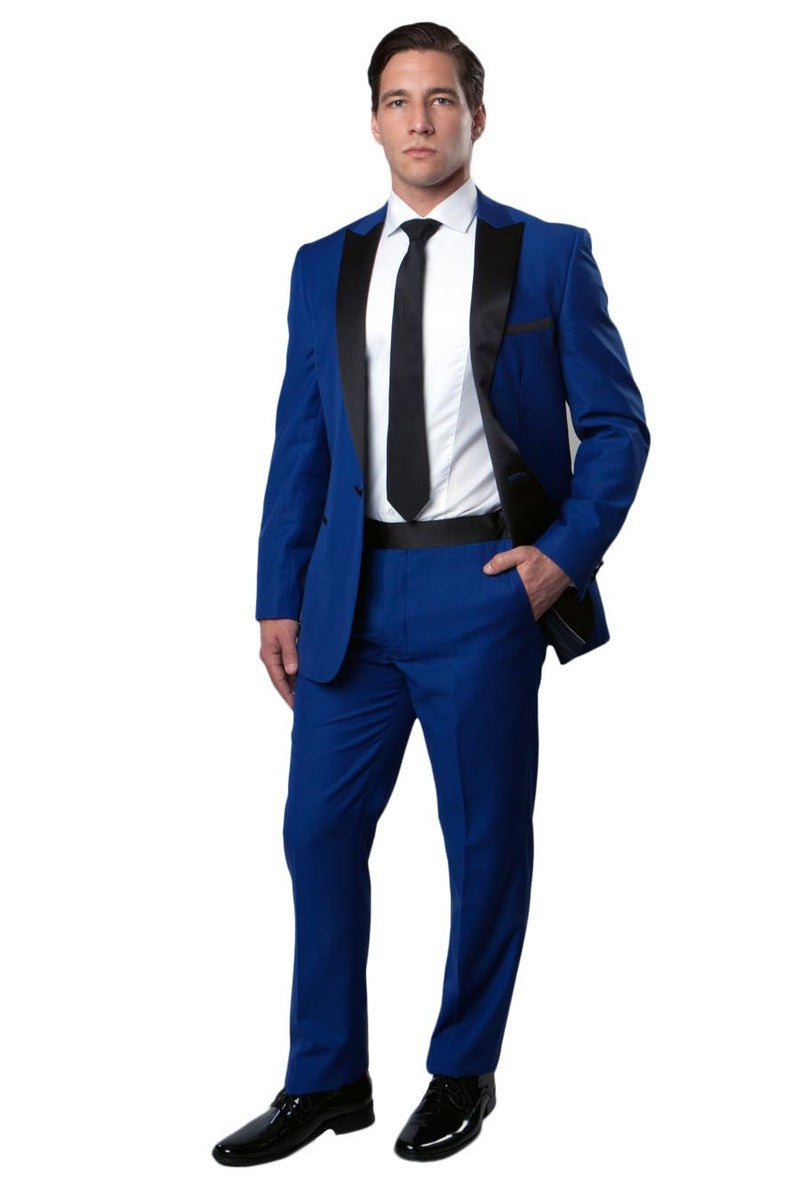 Men's Royal Blue Slim Fit Tuxedo in One Button Peak Lapel
