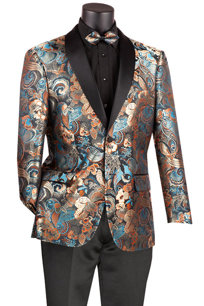 Men's Teal Japanese Paisley Tuxedo Jacket by Vinci Suits