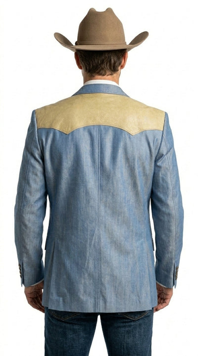 Menβs Steel - Light Blue and Bone Color Western Cowboy Blazer β Shiny Country Style Dress Jacket for Rodeo Saco De Hombre Vaquero