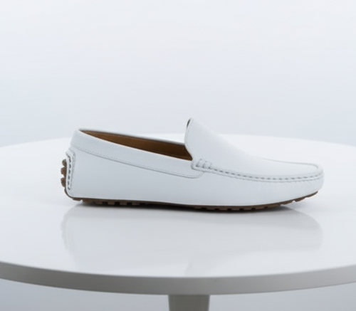 Men’s Mundo White Leather Loafers – Classic Slip-On Dress Shoes for Casual and Formal Wear
