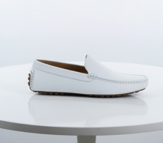 Men’s Mundo White Leather Loafers - Classic Slip-On Dress Shoes for Casual and Formal Wear by USA Men's Outlet