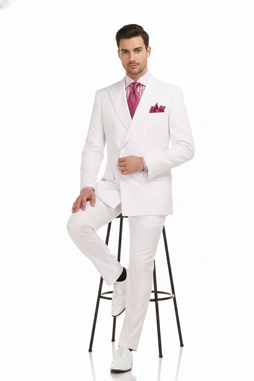 Men’s White Double-Breasted 3-Piece Suit Set - Premium Tailored Fit Formal Wedding and Evening Suit by USA Men's Outlet