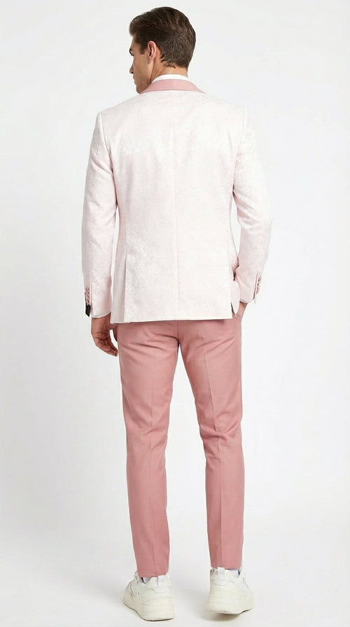 Men’s Cream and Rose Pink Prom Suit – Cream Tuxedo Jacket with Rose Pink Pants and Shawl Lapel Formal Suit for Prom and Wedding