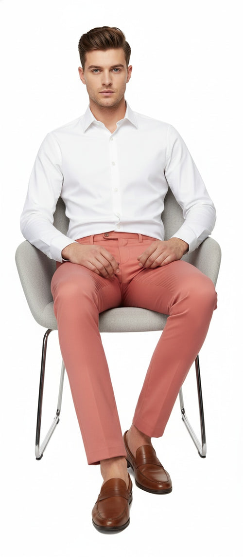Mens Slim Fit Coral Pink Dress Pants β Stylish Formal and Casual Trousers for All Occasions