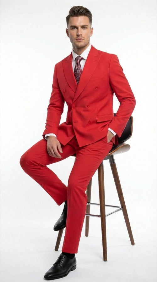 Vitali Red Double Breasted Suit – Men’s 2 Piece Formal Suit for Wedding, Prom and Special Events Modern Fit