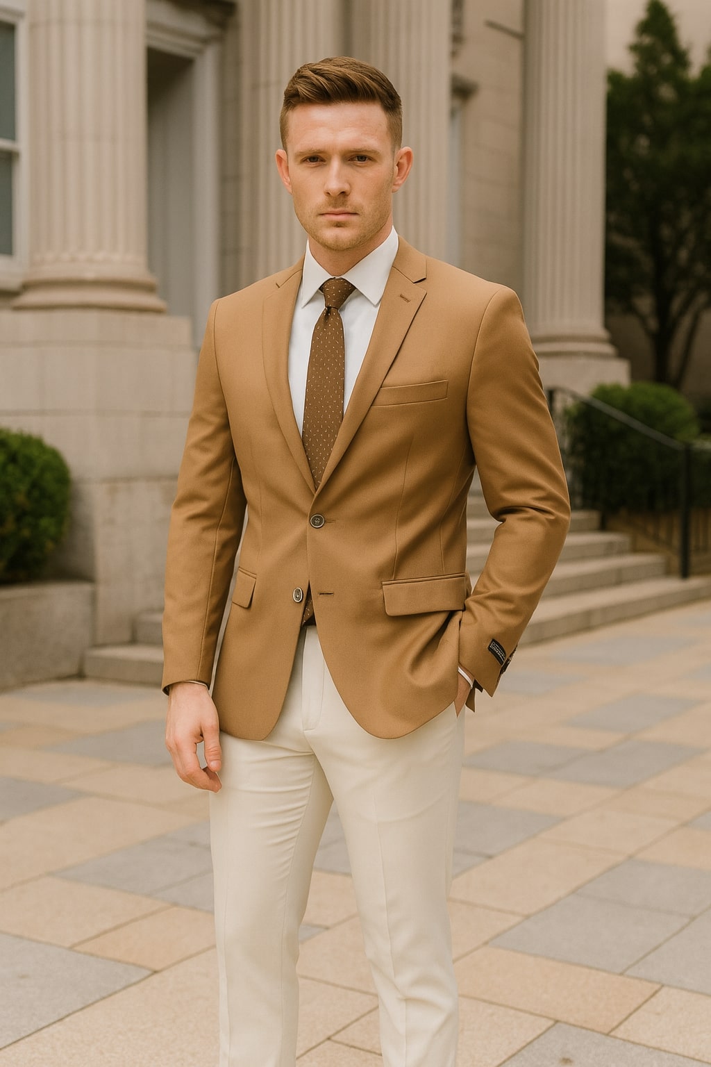 Mens Camel Brown Rustish Two-Button Classic Fit Sport Coat – Modern Blazer for Business and Special Occasions