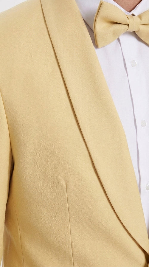Men’s Light Yellow Shawl Lapel Tuxedo – Modern Wedding, Prom & Groom Formal Suit + Matching bowtie