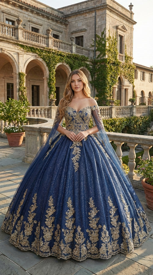 Layla K LK221 Cape Sleeves Corset Embroidered QuinceaƱera Ball Gown