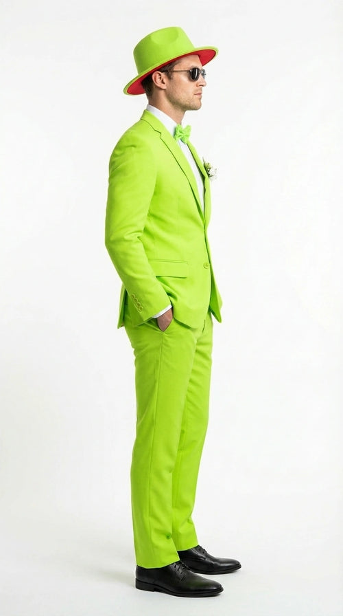 Men’s Neon Green Suit – Bright Lime Green Fashion Suit for Prom, Party, Stage Performance and Statement Formal Wear