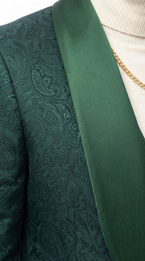 Mens Hunter Green Wedding Tuxedo Suit β Paisley Pattern Three Piece Formal Suit Set with Shawl Lapel for Groom, Prom in Emerald green
