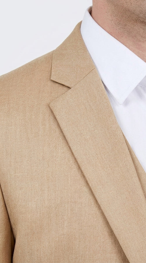 Men’s Camel Khaki Bronze Sharkskin 3-Piece Suit – Modern Wedding, Business and Formal Suit with Matching Vest