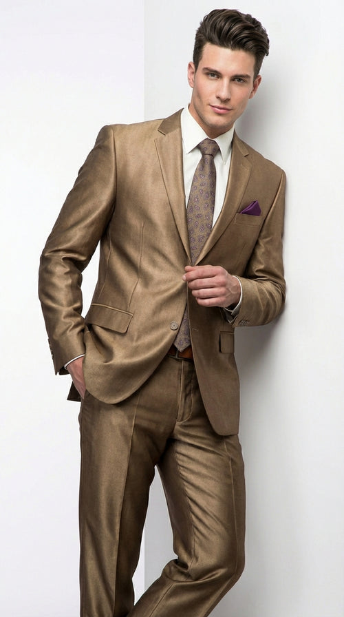 Mens Gold Brown Tan Beige Khaki Bronze Formal Suit β Luxury Metallic Finish Wedding and Prom Suit for Men