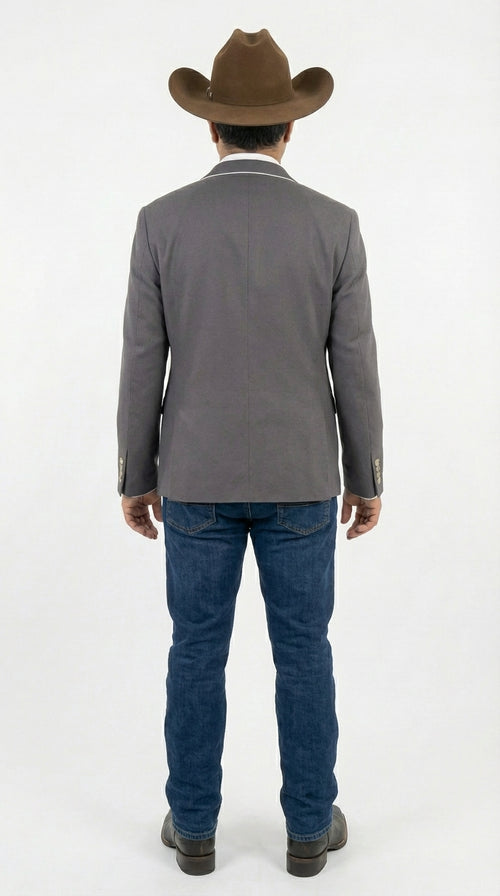 Mens Grey and White Trim Western Blazer β Classic Fit Cowboy Style Contrast Trim Dress Jacket
