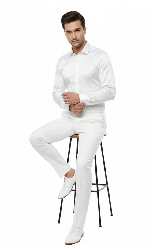 Men’s White Satin Dress Shirt - Classic Long Sleeve Formal Shirt for Weddings, Parties, and Business Wear by USA Men's Outlet
