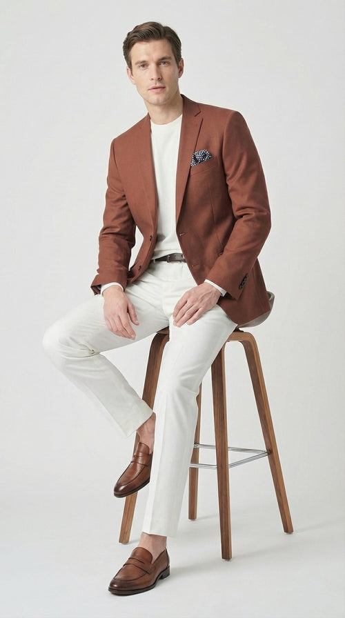 Mens Rustic Brown Light Burnt Orange Copper Blazer β Classic Fit Single Breasted Formal Casual Dress Jacket