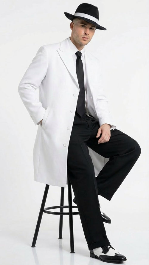 Men’s White Zoot Suit Gangster Style Outfit – White Jacket + Vest + Pants + Shirt & Tie Combo Package