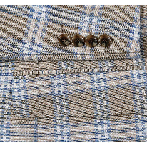 Mens Two Button Classic Fit Sport Coat Blazer in Grey Tan Windowpane Plaid by Renoirin