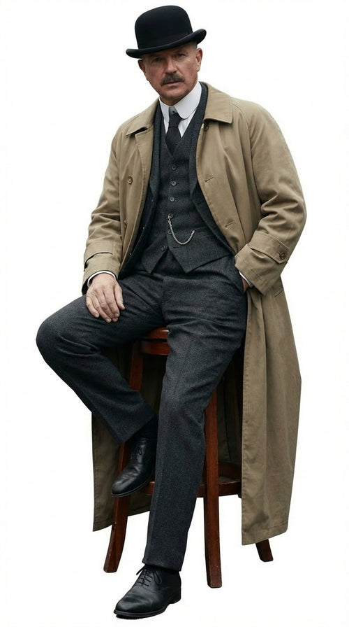 Men's Beige Cotton Trench Coat Suit Package β Classic Long Overcoat