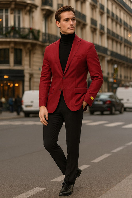 Men’s Burgundy Red - Wine Two-Button Sport Coat - Stylish Blazer for Business, Parties by USA Men's Outlet