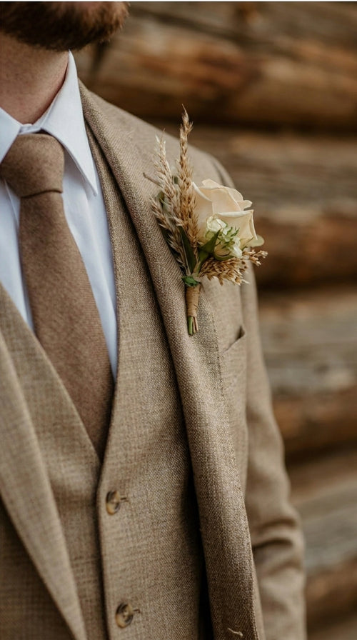 Mens Sharkskin Dark Taupe Tan with sheen Western 3 Piece Suit β Classic Country Style Blazer Vest Pants Set, Formal Cowboy Suit Outfit